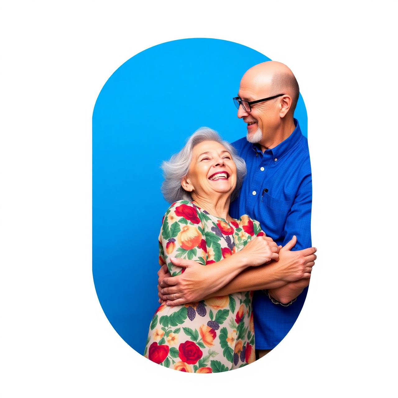 Happy elderly couple embracing